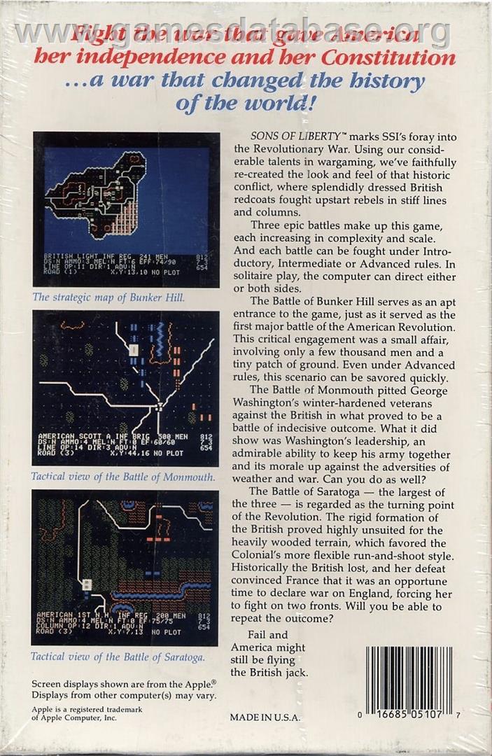 Sons of Liberty - Commodore 64 - Artwork - Box Back