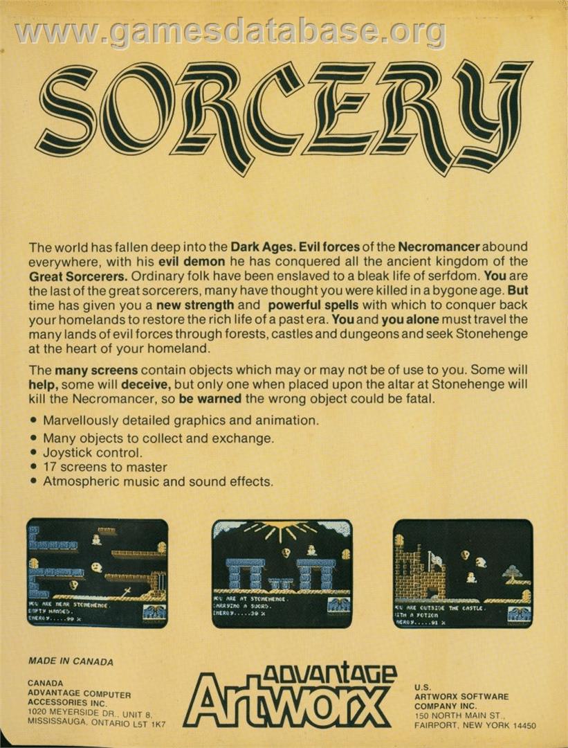 Sorcery - Commodore 64 - Artwork - Box Back