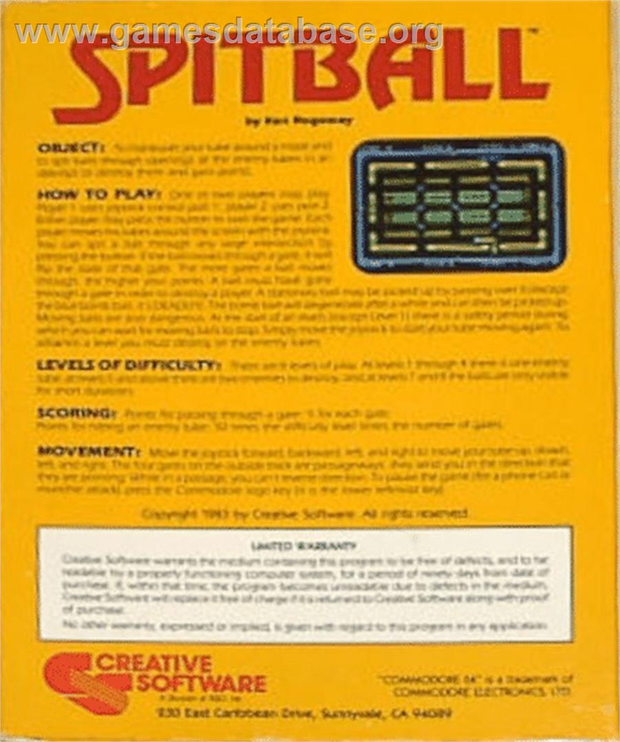 Spitball - Commodore 64 - Artwork - Box Back