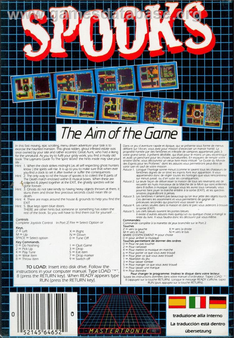 Spooks - Commodore 64 - Artwork - Box Back
