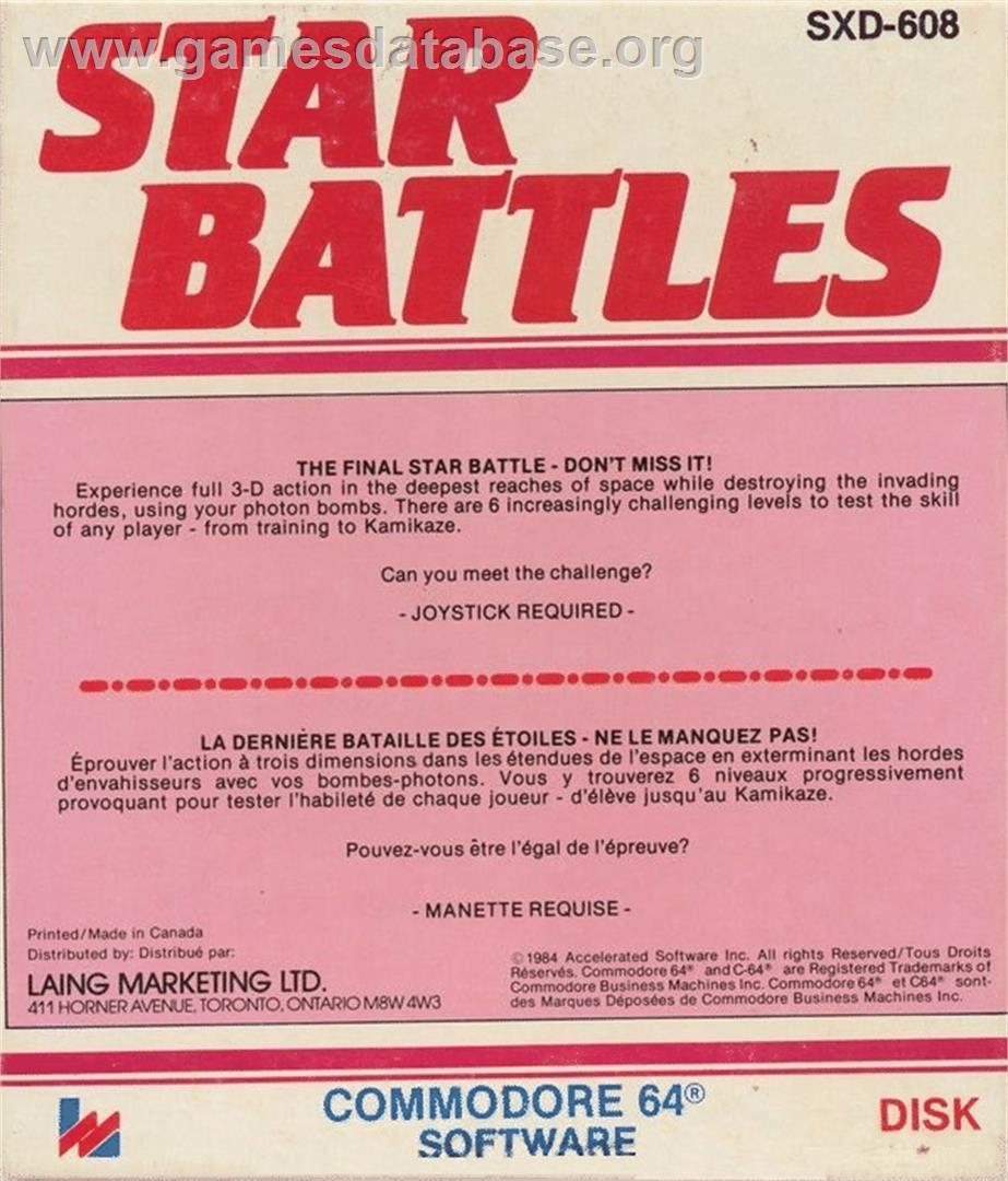 Star Battles - Commodore 64 - Artwork - Box Back