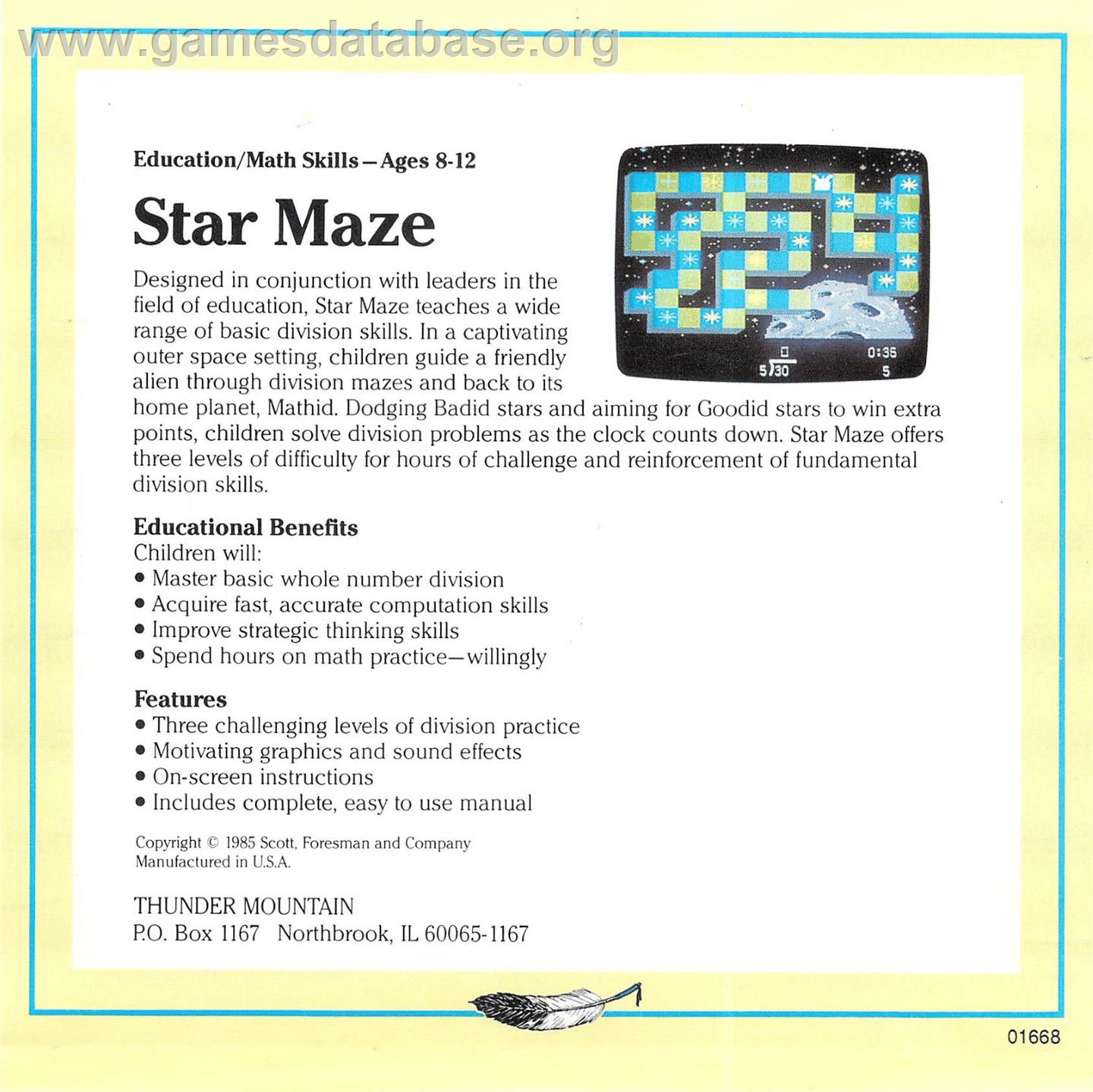 Star Maze - Commodore 64 - Artwork - Box Back