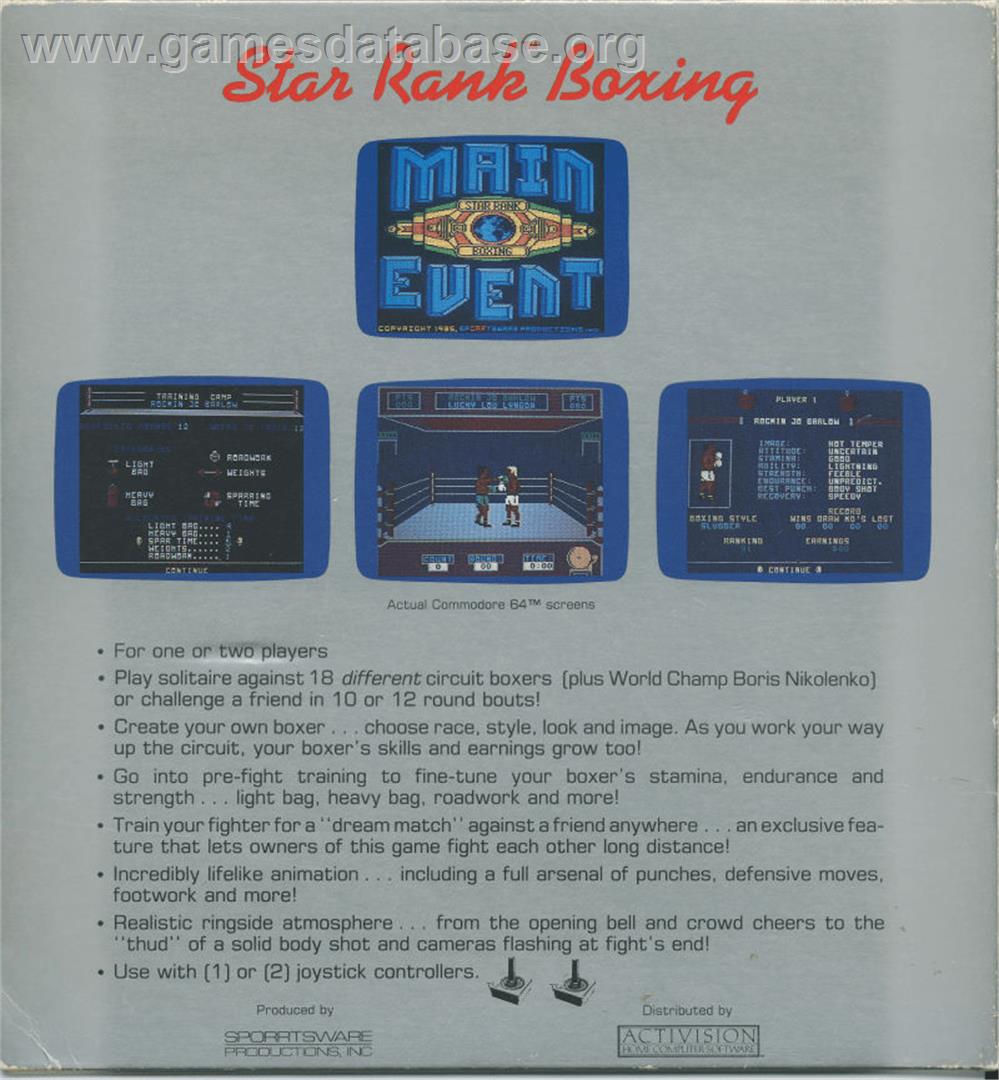 Star Rank Boxing - Commodore 64 - Artwork - Box Back