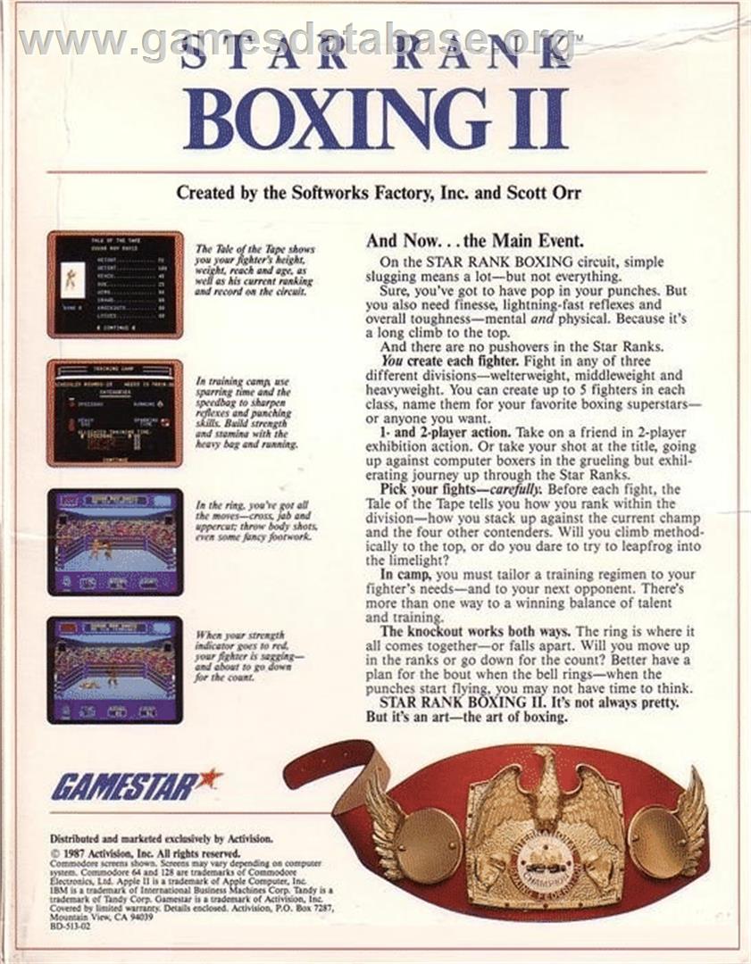 Star Rank Boxing 2 - Commodore 64 - Artwork - Box Back