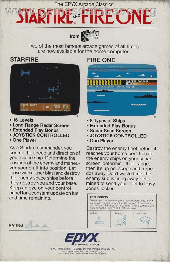 Starfire (Epyx) - Commodore 64 - Artwork - Box Back