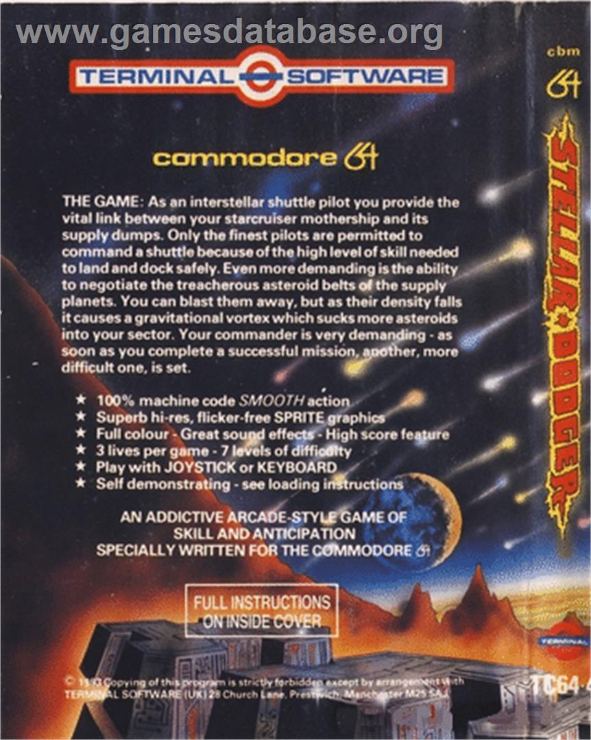 Stellar Dodger - Commodore 64 - Artwork - Box Back