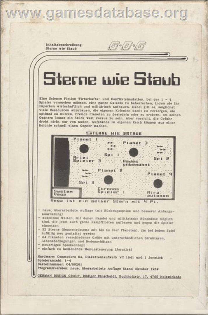 Sterne Wie Staub - Commodore 64 - Artwork - Box Back