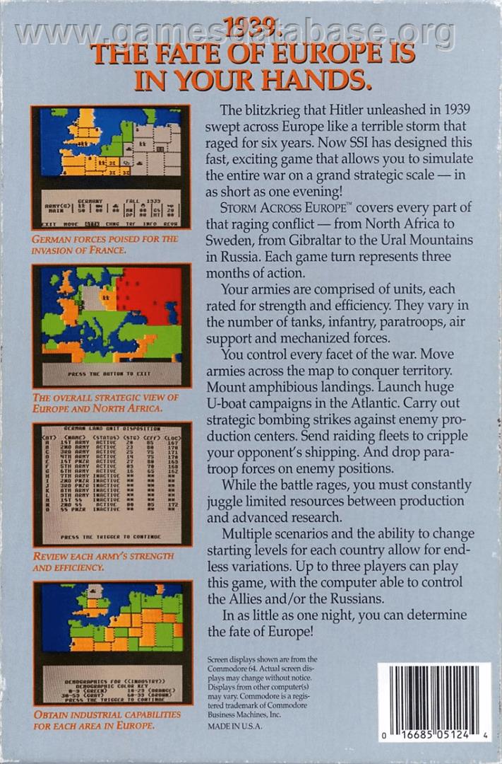 Storm Across Europe - Commodore 64 - Artwork - Box Back