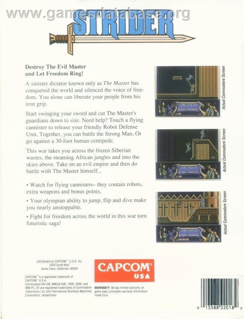 Strider - Commodore 64 - Artwork - Box Back