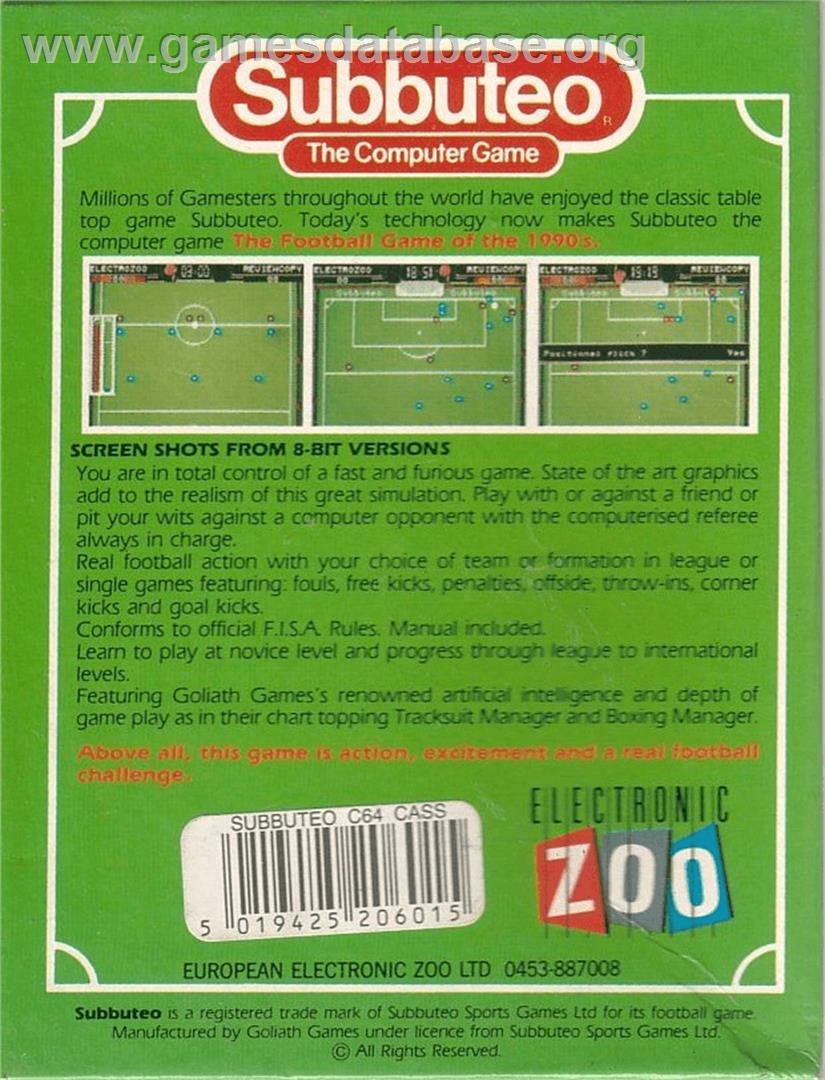 Subbuteo - Commodore 64 - Artwork - Box Back