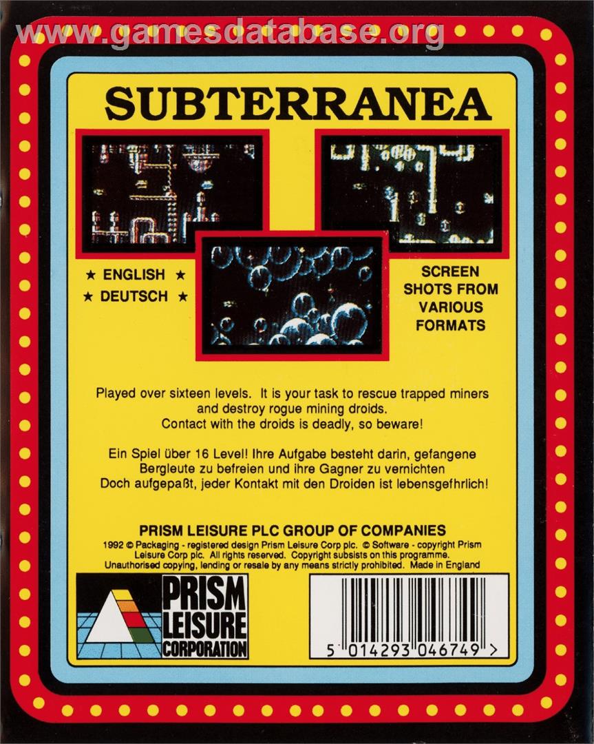 Subterranea - Commodore 64 - Artwork - Box Back