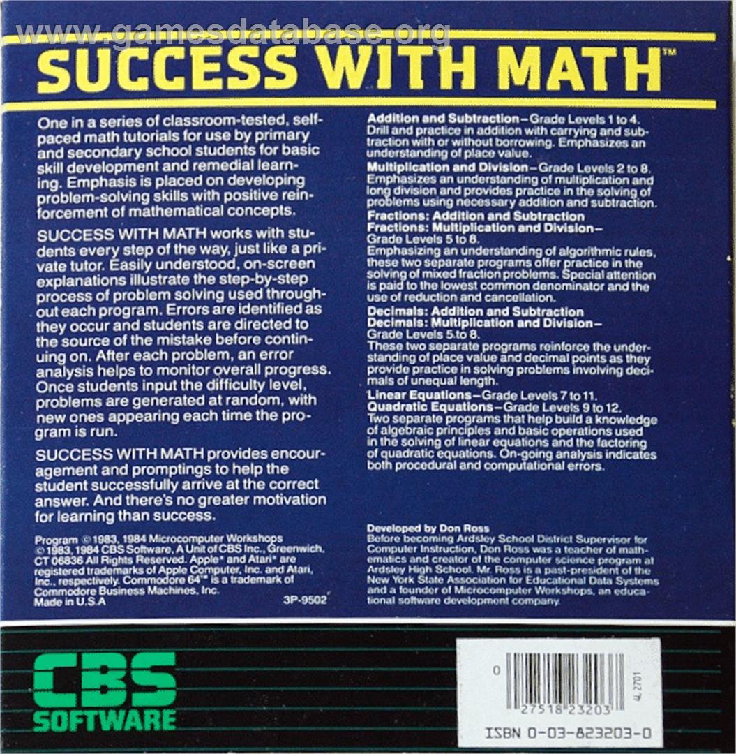 Success With Math - Multiplication And Division - Commodore 64 - Artwork - Box Back