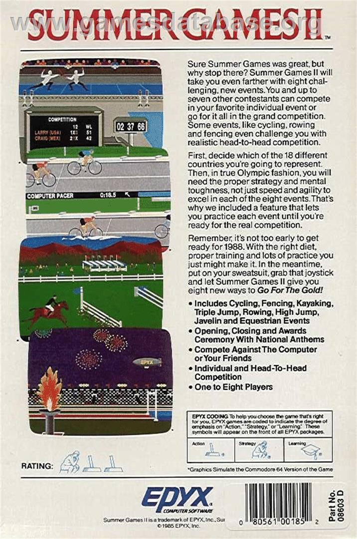 Summer Games 2 - Commodore 64 - Artwork - Box Back