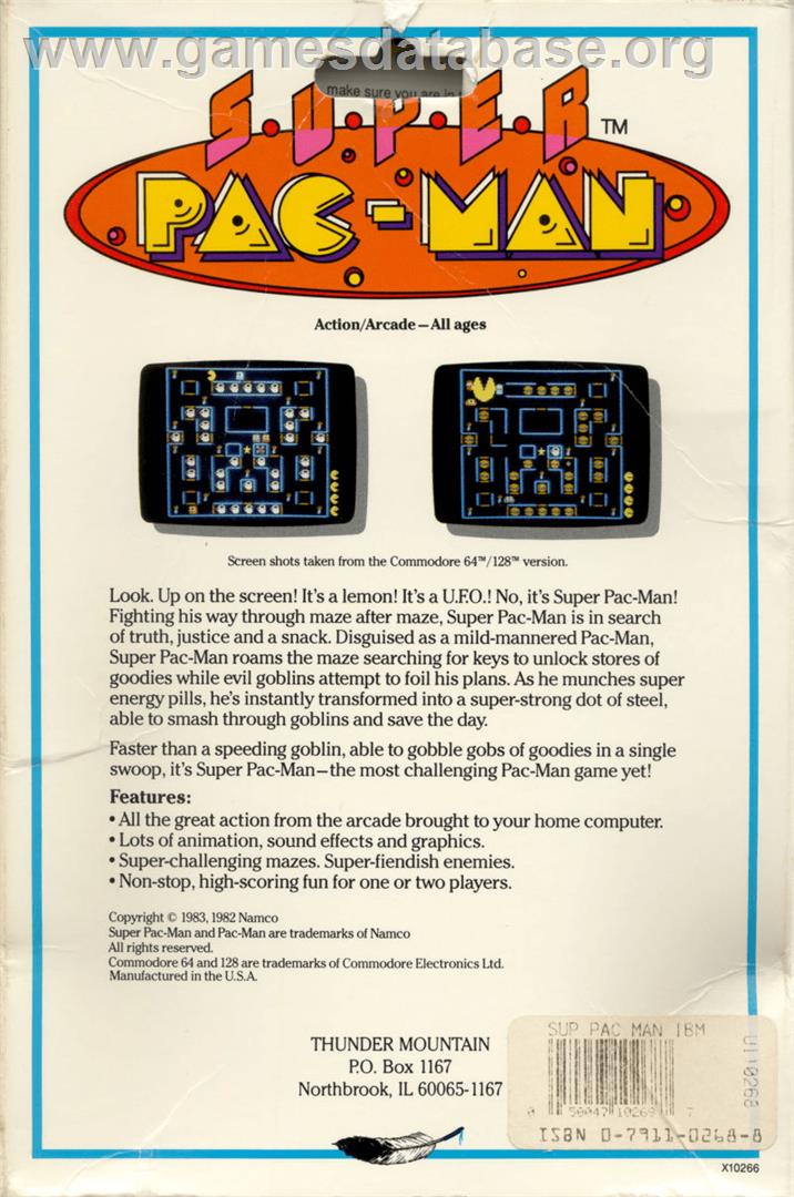 Super Pac-Man - Commodore 64 - Artwork - Box Back