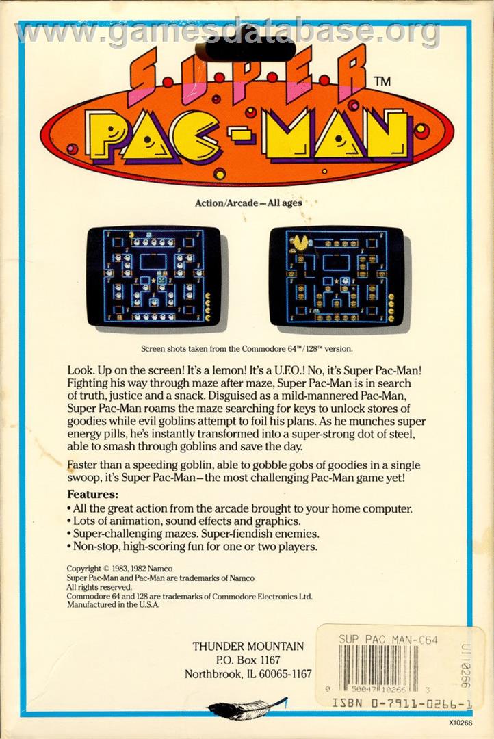 Super Pac-Man - Commodore 64 - Artwork - Box Back