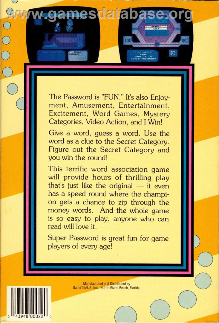 Super Password - Commodore 64 - Artwork - Box Back