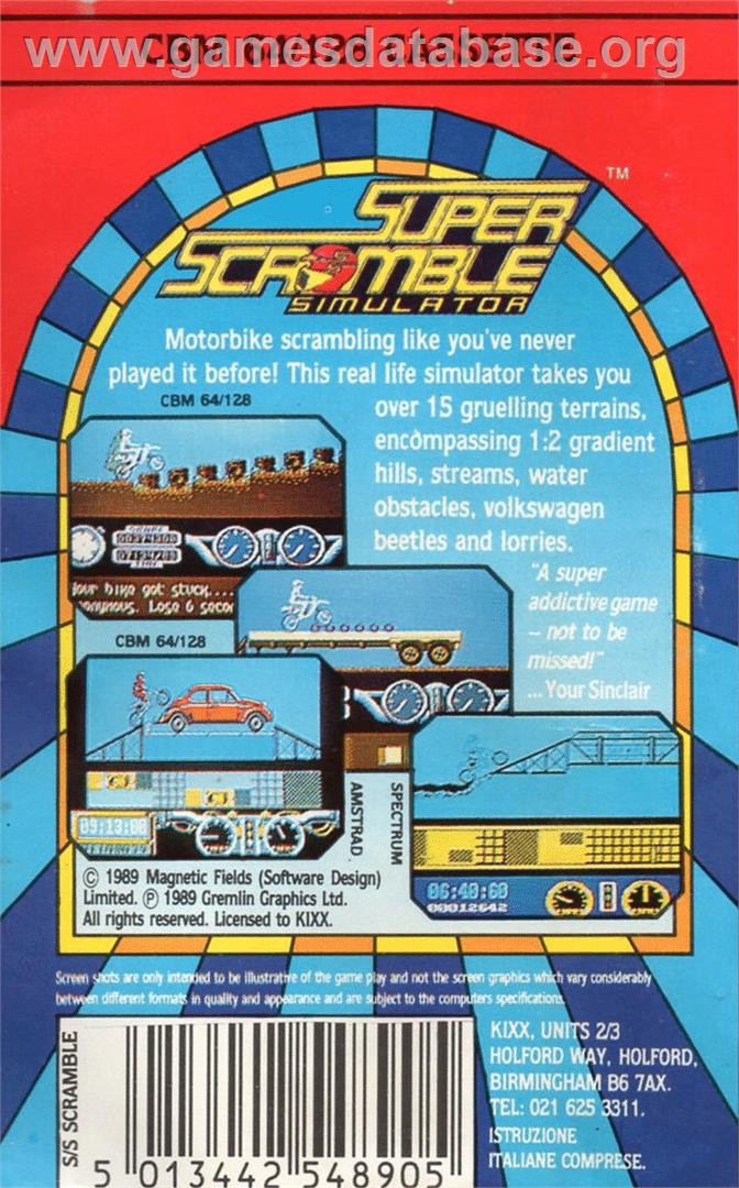 Super Scramble Simulator - Commodore 64 - Artwork - Box Back