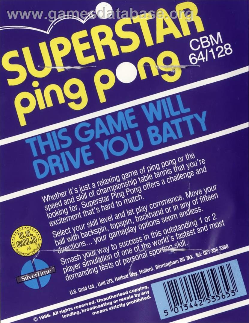 Superstar Ping Pong - Commodore 64 - Artwork - Box Back