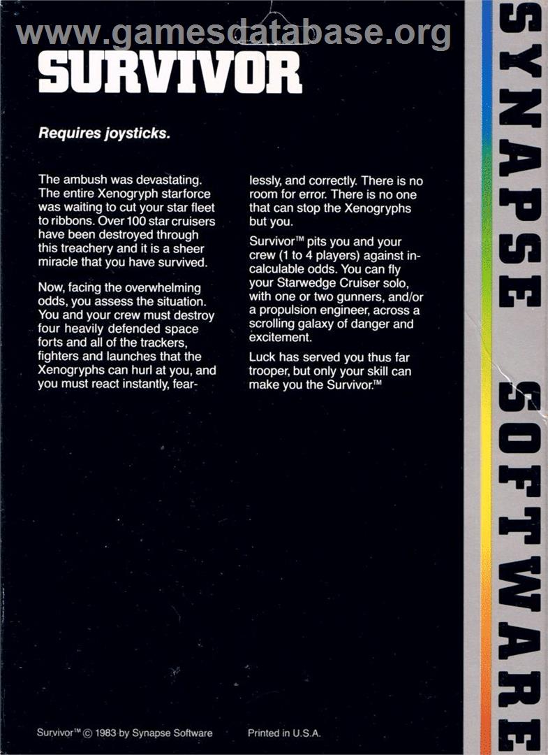 Survivor (Compute!) - Commodore 64 - Artwork - Box Back
