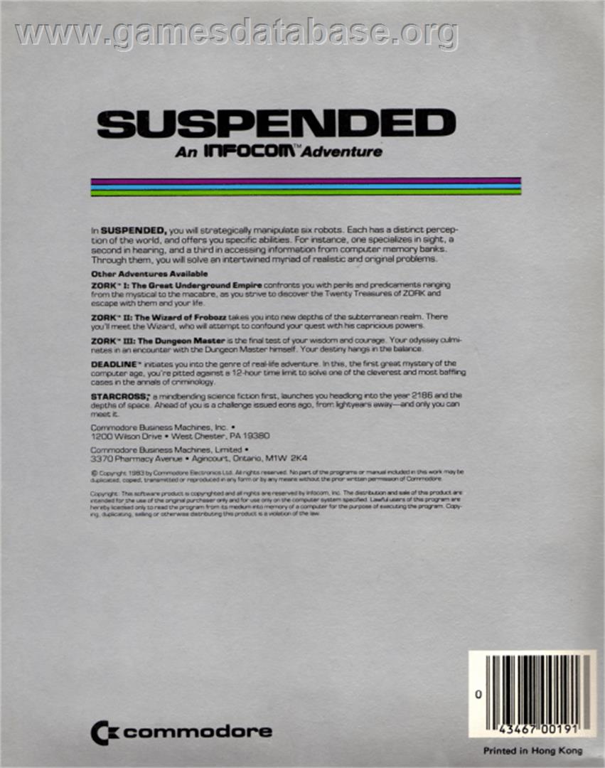 Suspended - Commodore 64 - Artwork - Box Back