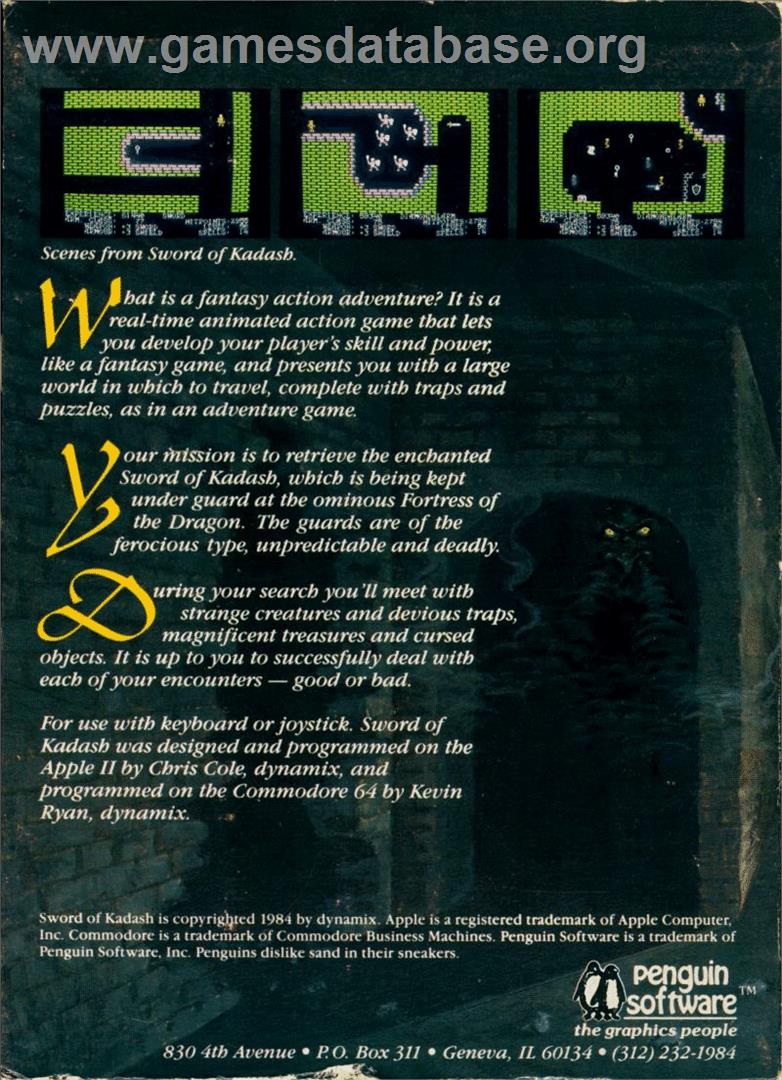 Sword Of Kadash - Commodore 64 - Artwork - Box Back