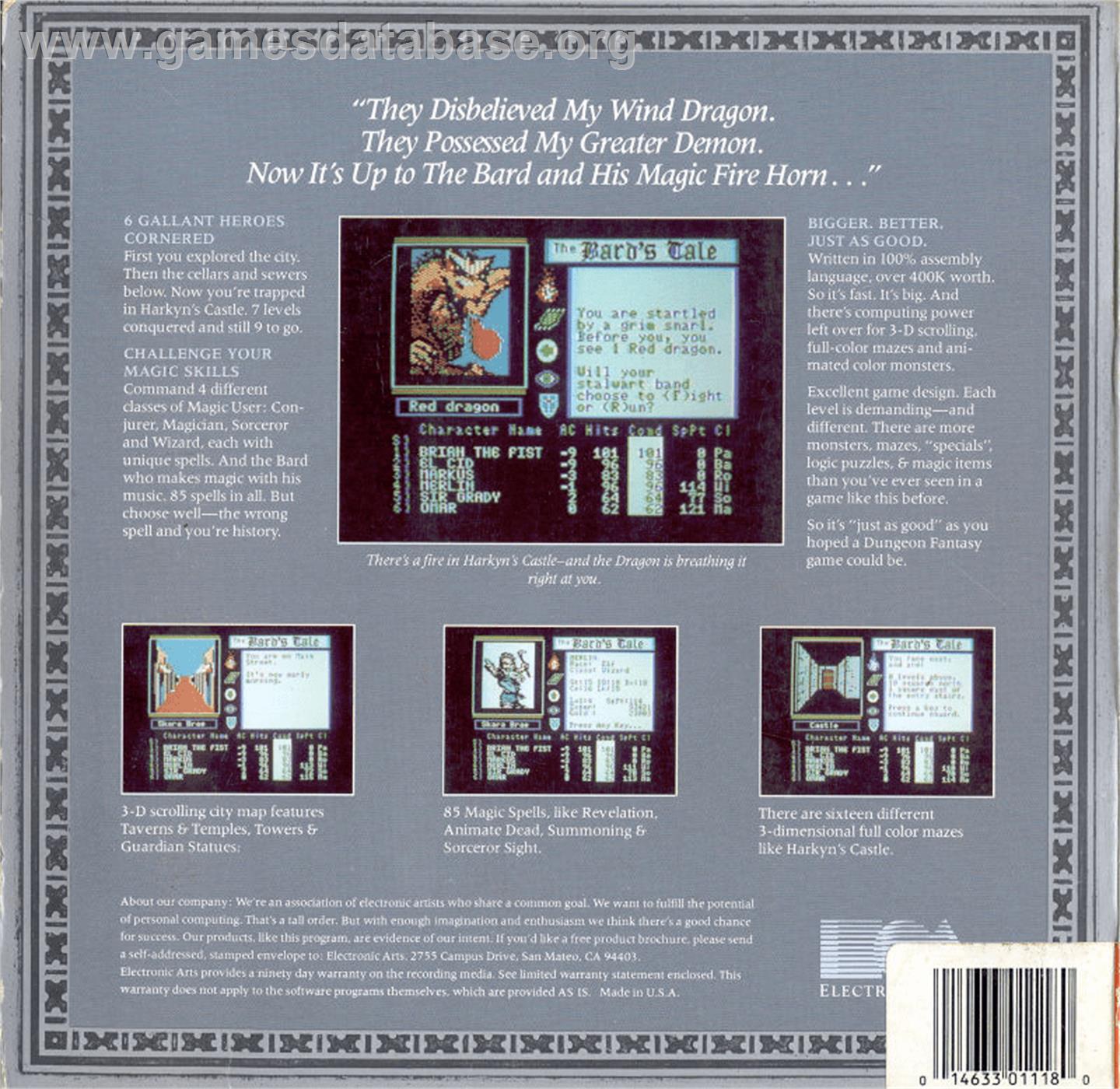 Tales of the Unknown, Volume I: The Bard's Tale - Commodore 64 - Artwork - Box Back