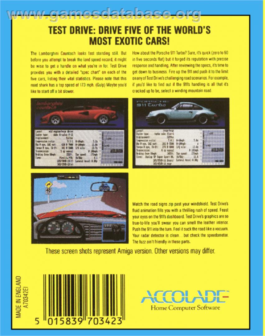 Test Drive - Commodore 64 - Artwork - Box Back