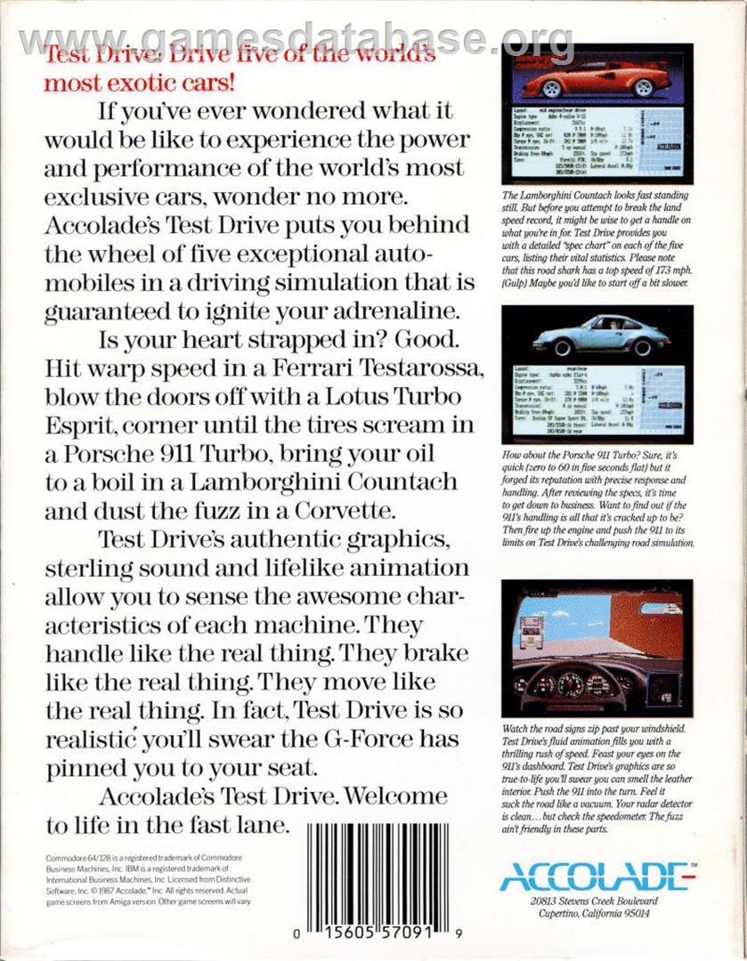 Test Drive - Commodore 64 - Artwork - Box Back