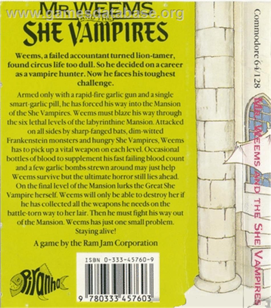 The Astonishing Adventures of Mr. Weems and the She Vampires - Commodore 64 - Artwork - Box Back