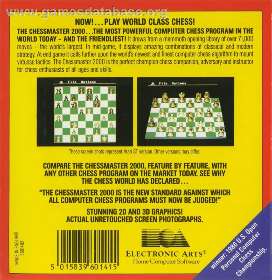 The Chessmaster 2000 - Commodore 64 - Artwork - Box Back
