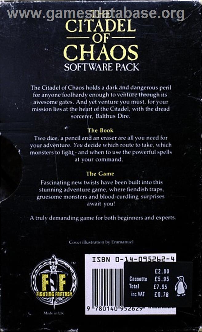 The Citadel of Chaos - Commodore 64 - Artwork - Box Back