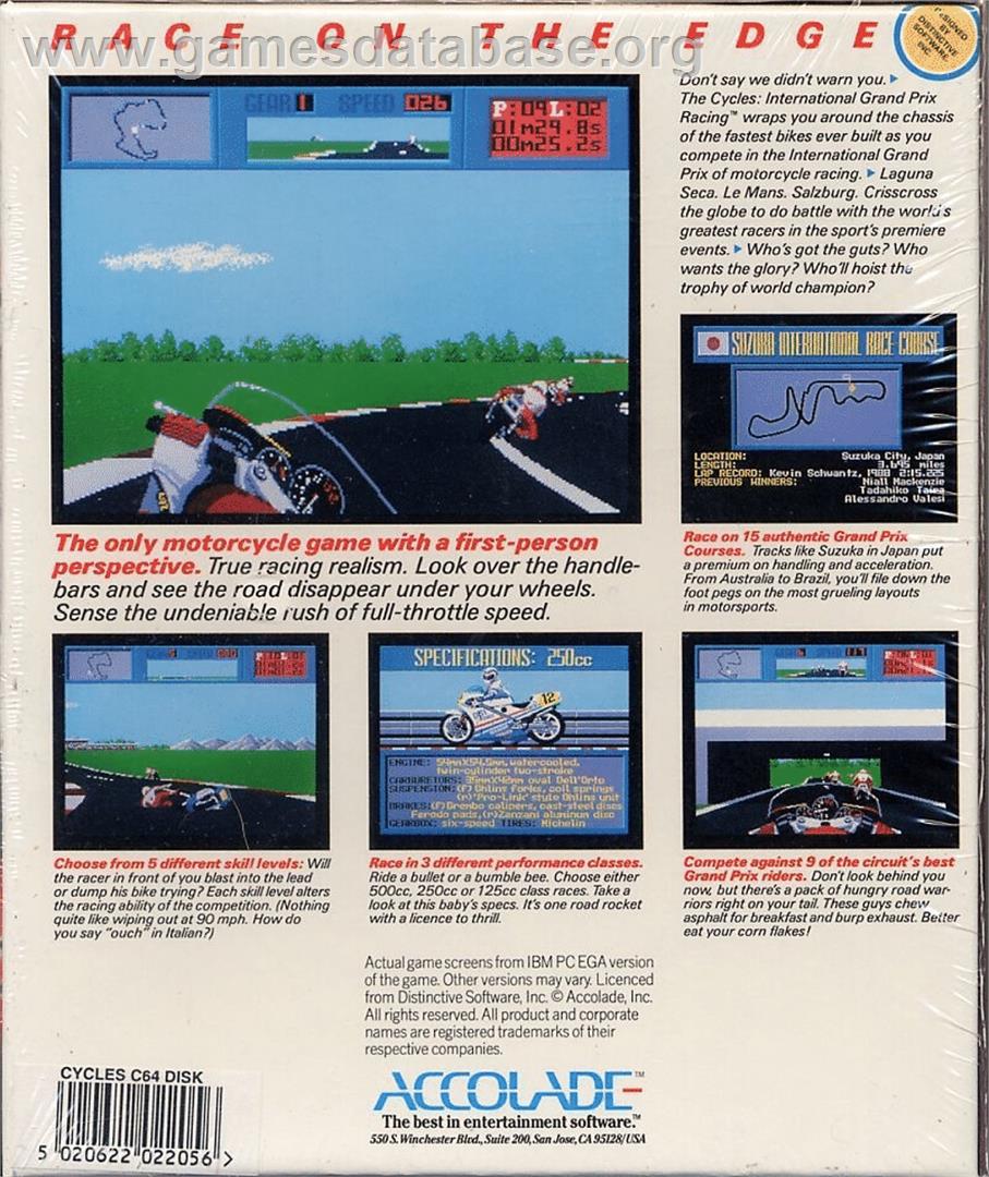 The Cycles: International Grand Prix Racing - Commodore 64 - Artwork - Box Back