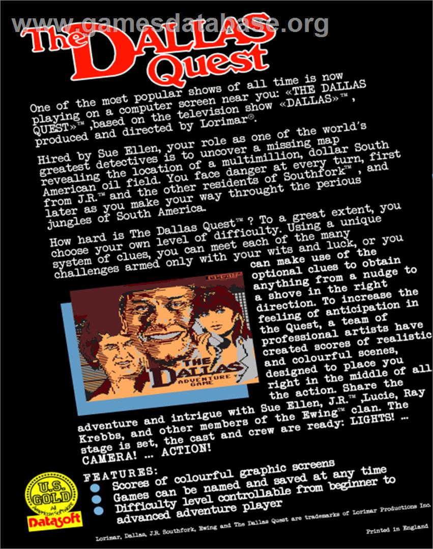 The Dallas Quest - Commodore 64 - Artwork - Box Back