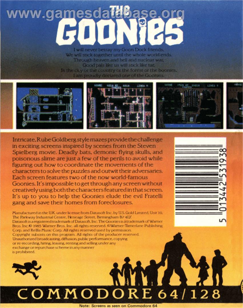 The Goonies - Commodore 64 - Artwork - Box Back
