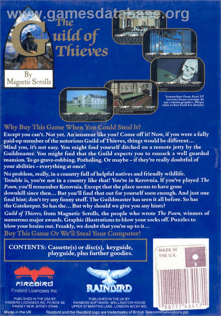 The Guild of Thieves - Commodore 64 - Artwork - Box Back