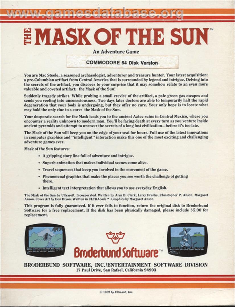 The Mask of the Sun - Commodore 64 - Artwork - Box Back