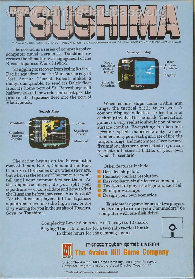 The Naval Battle of Tsushima - Commodore 64 - Artwork - Box Back