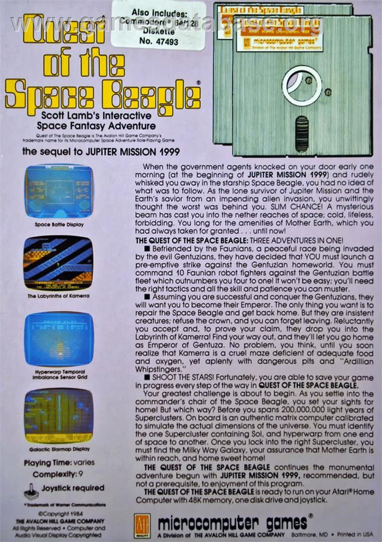 The Quest of the Space Beagle - Commodore 64 - Artwork - Box Back