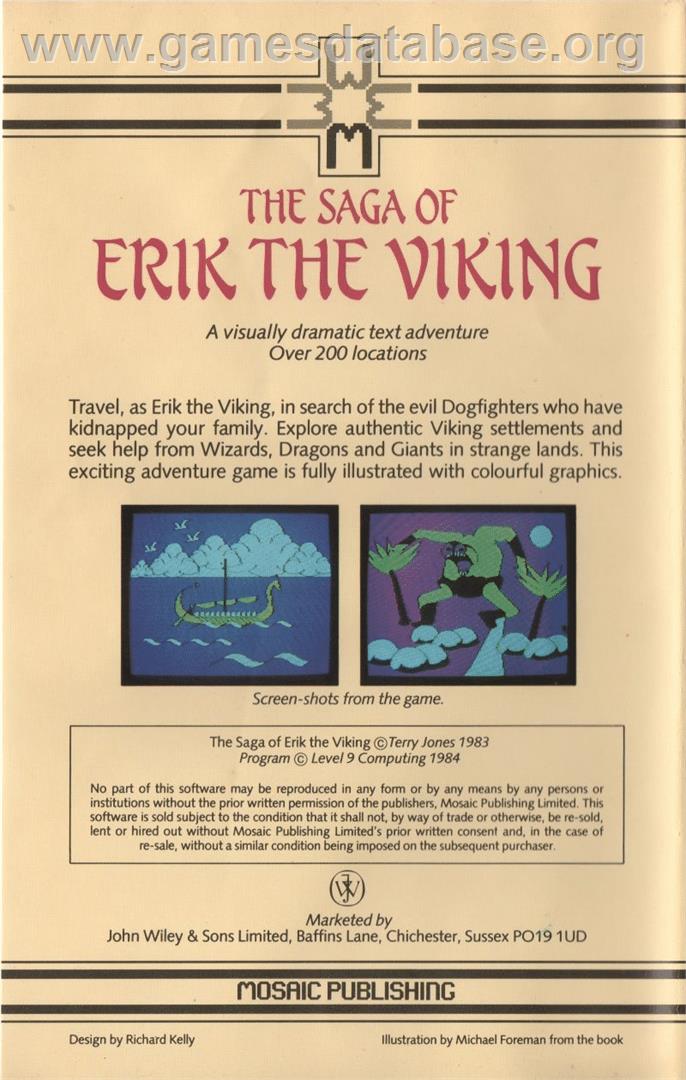 The Saga of Erik the Viking - Commodore 64 - Artwork - Box Back