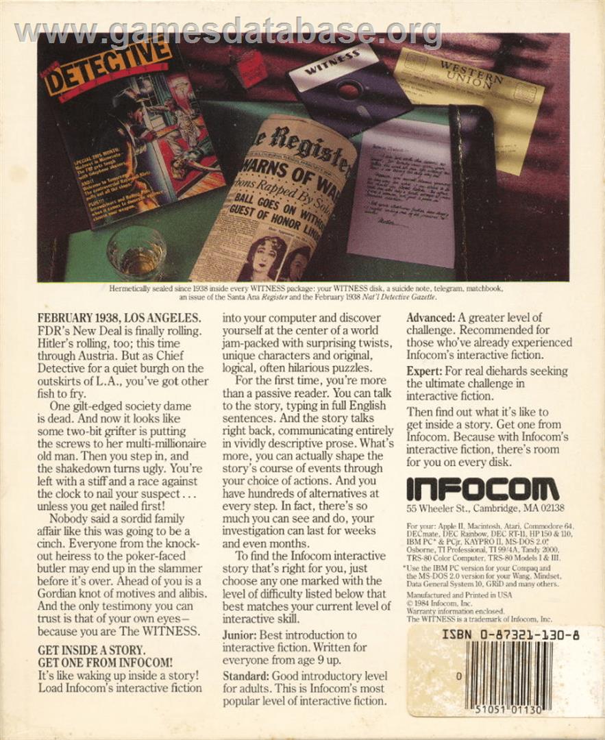 The Witness - Commodore 64 - Artwork - Box Back