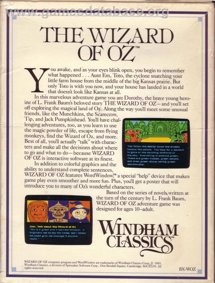 The Wizard of Oz - Commodore 64 - Artwork - Box Back