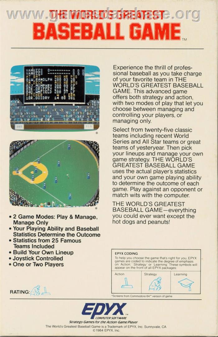 The World's Greatest Baseball Game - Commodore 64 - Artwork - Box Back