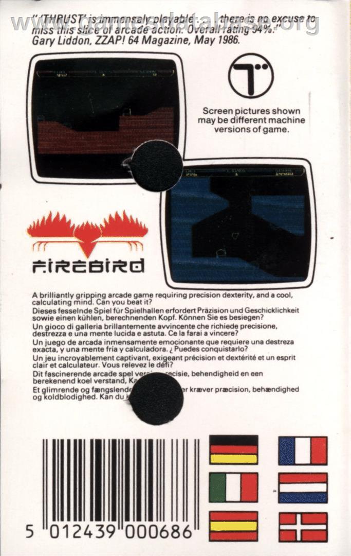 Thrust - Commodore 64 - Artwork - Box Back