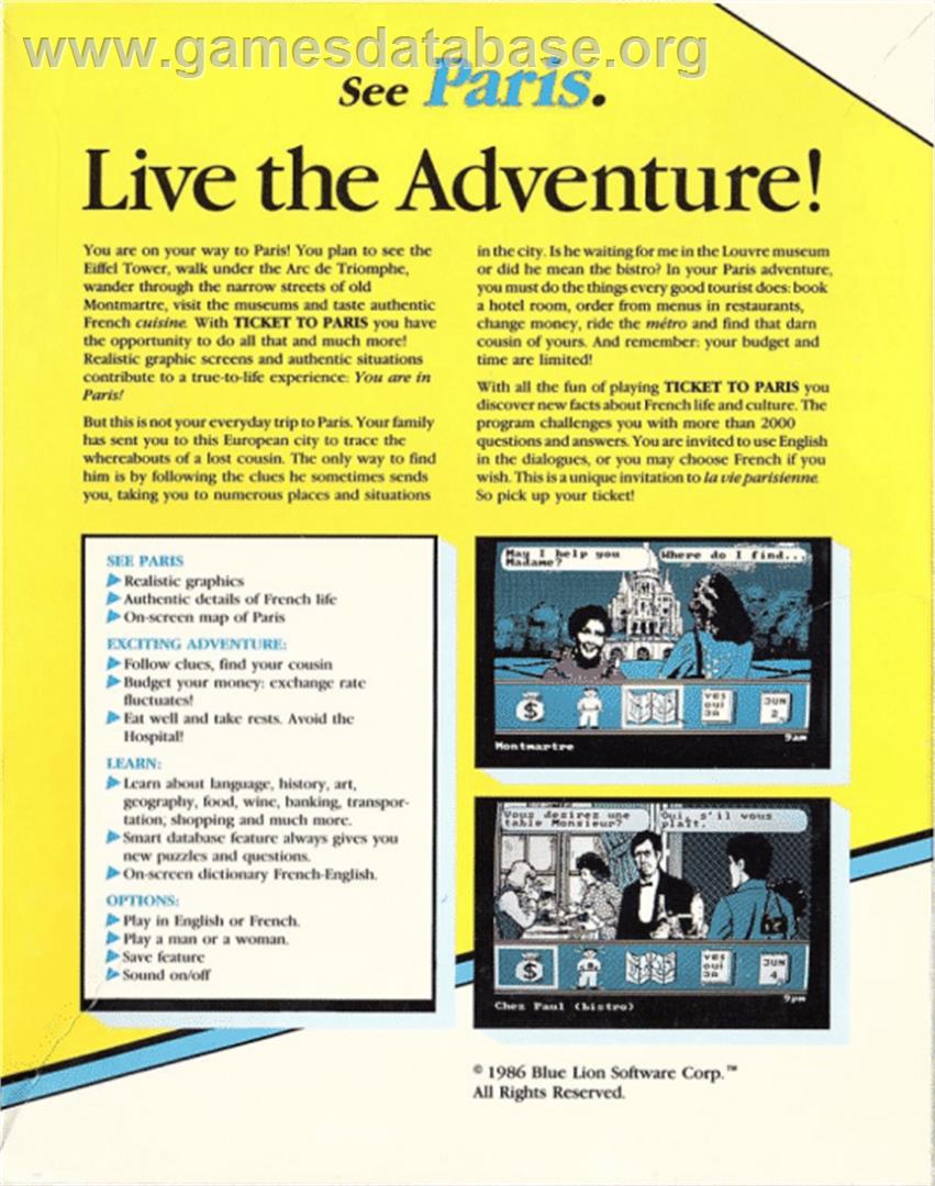 Ticket To Paris - Commodore 64 - Artwork - Box Back