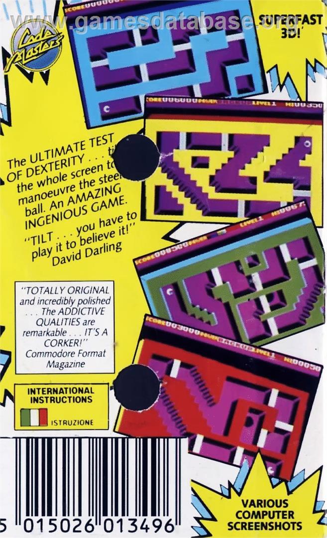 Tilt (Codemasters) - Commodore 64 - Artwork - Box Back