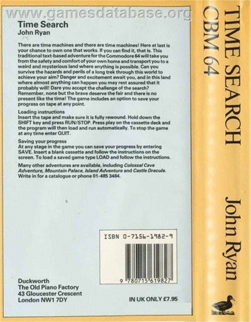 Time Search - Commodore 64 - Artwork - Box Back