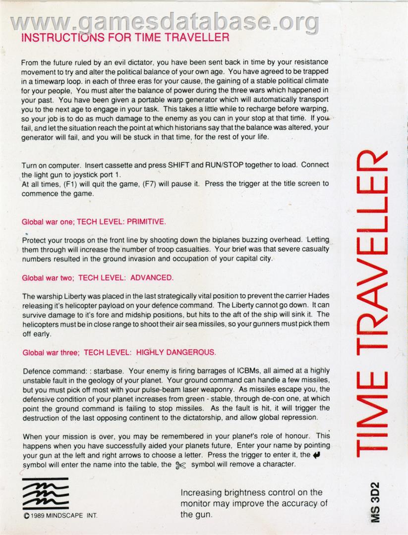 Time Traveller (Audiogenic Software) - Commodore 64 - Artwork - Box Back