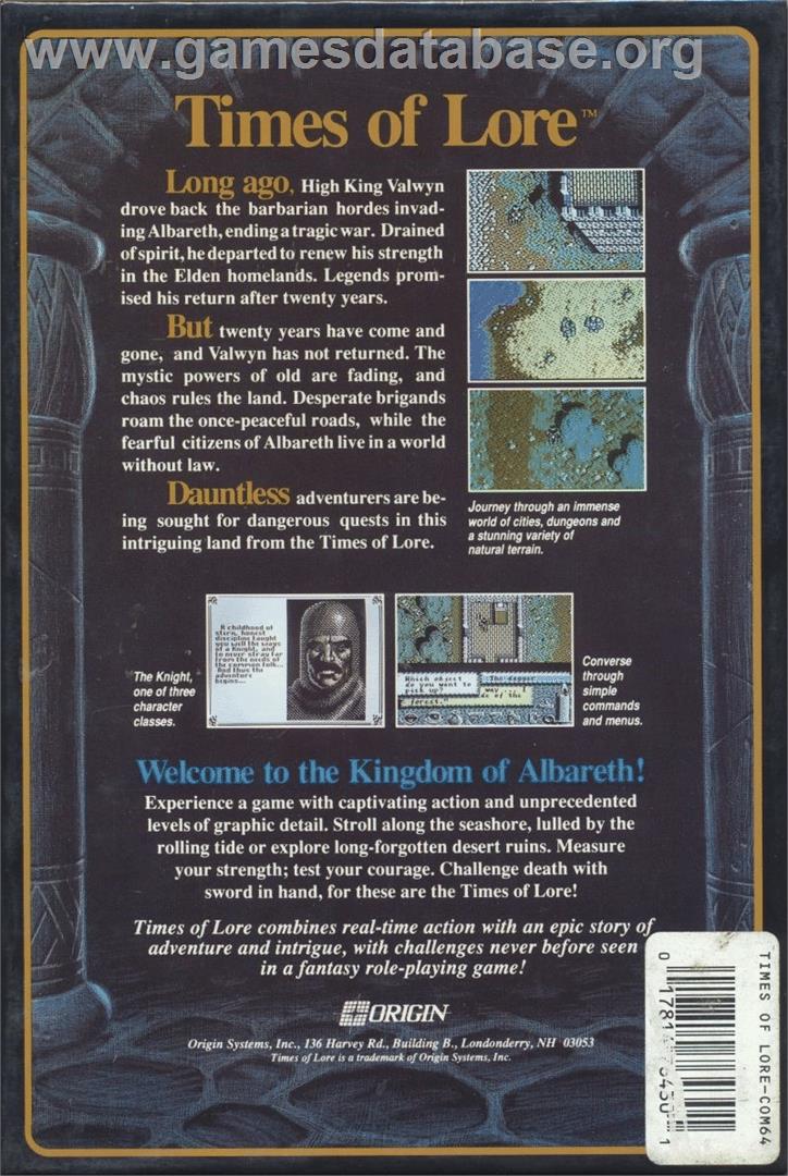 Times Of Lore - Commodore 64 - Artwork - Box Back