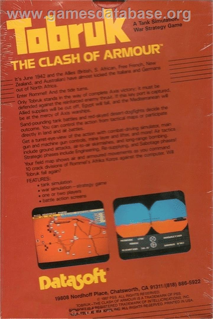 Tobruk: The Clash of Armour - Commodore 64 - Artwork - Box Back