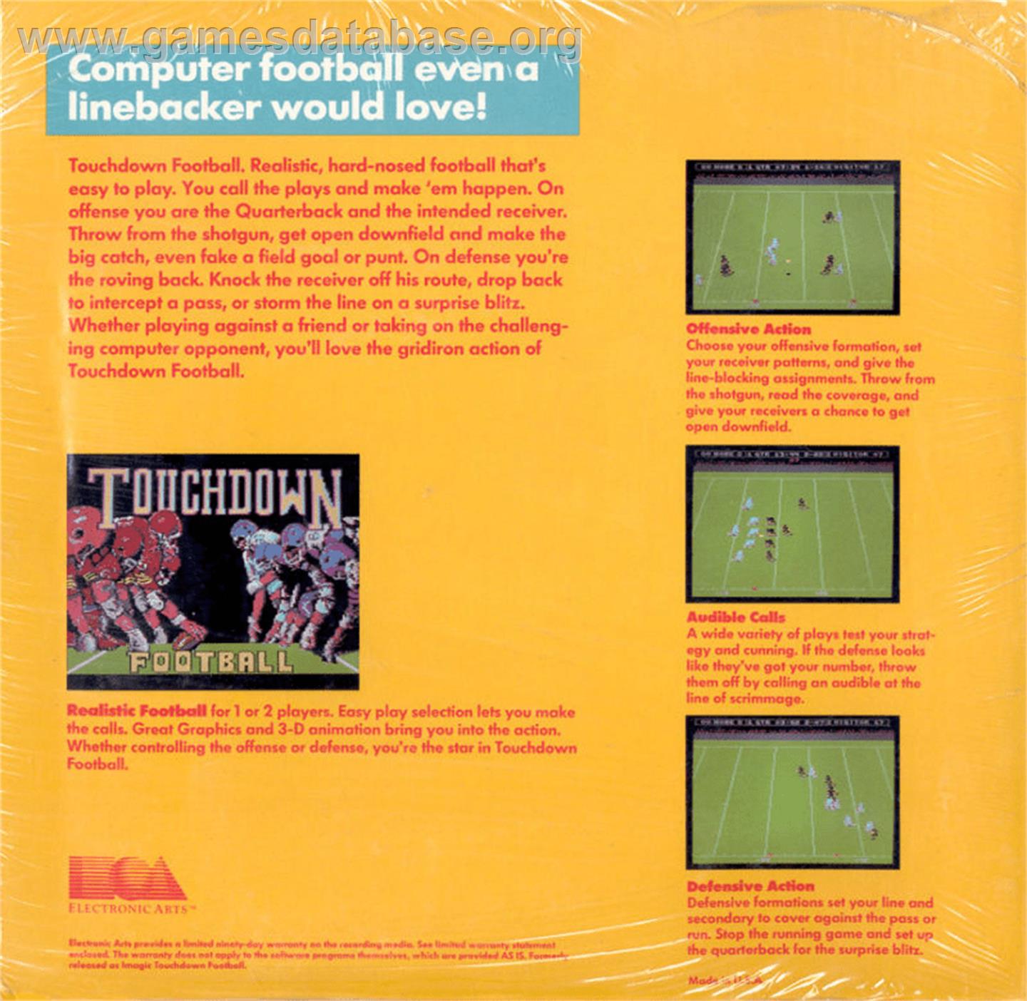 Touchdown Football - Commodore 64 - Artwork - Box Back